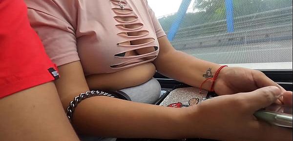  Wife with pasties cut up shirt and no bra in public